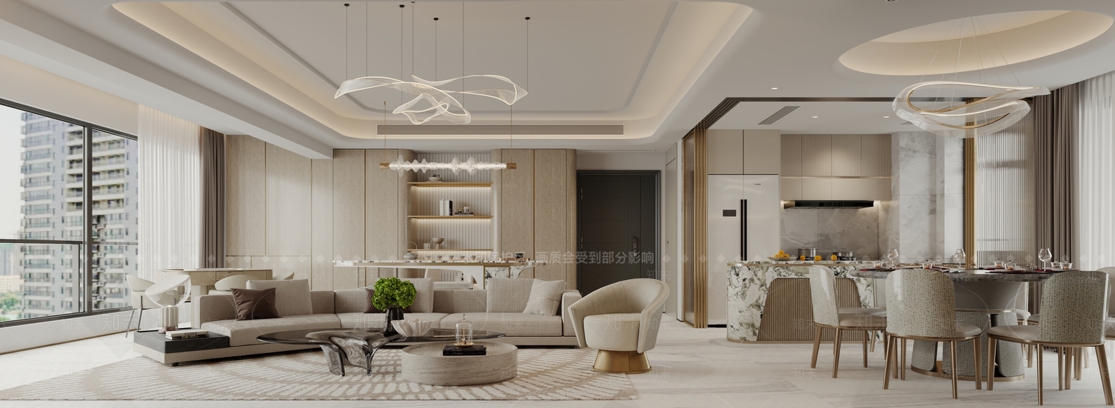 现代轻奢家居客厅3D模型下载【ID:1185381947】