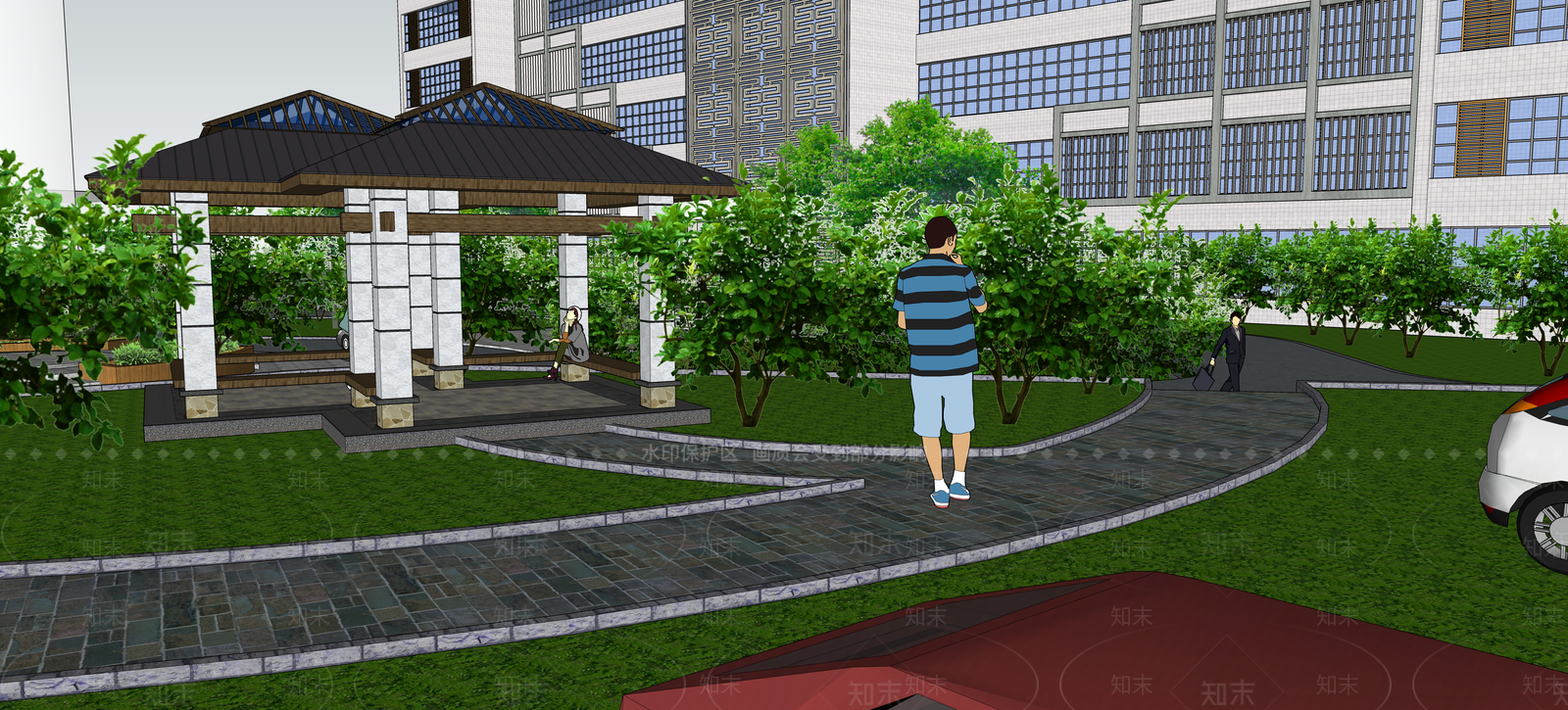 现代办公景观SU模型下载【ID:1185382761】