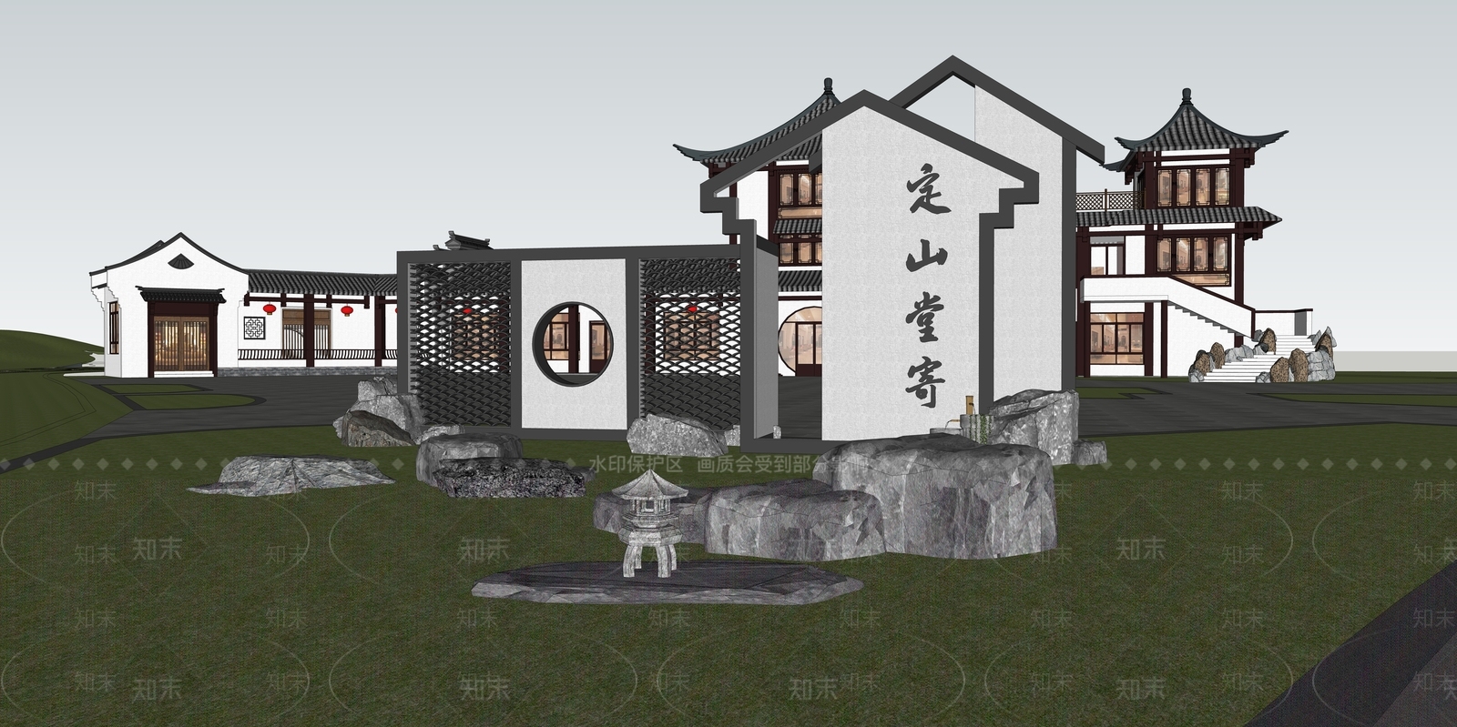 中式新中式景墙SU模型下载【ID:1185383311】