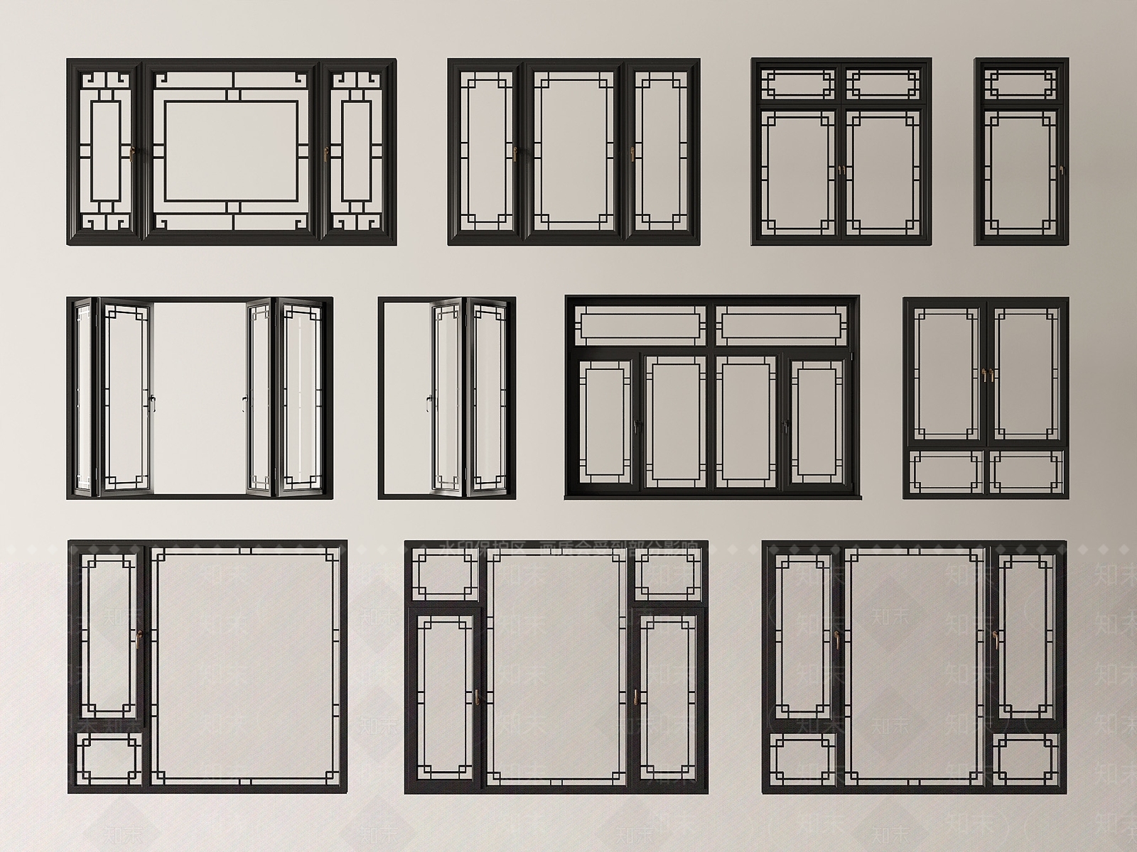中式新中式窗户组合SU模型下载【ID:1185383285】
