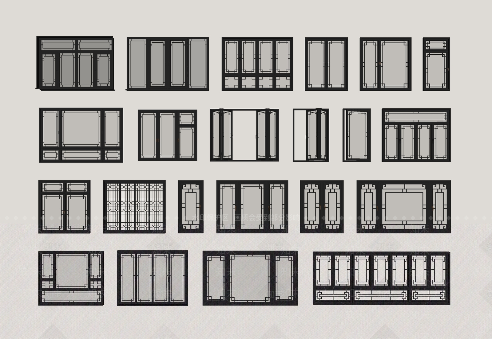 中式新中式窗户组合SU模型下载【ID:1185383441】