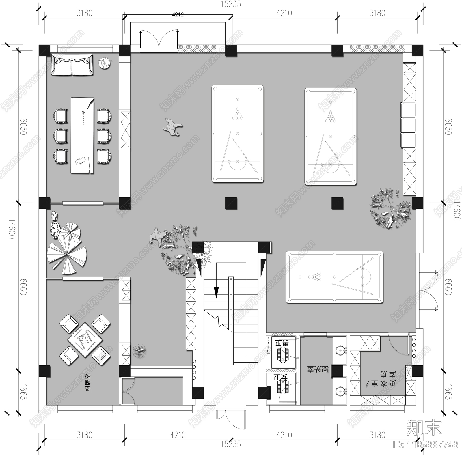 现代台球厅cad施工图下载【ID:1185387743】
