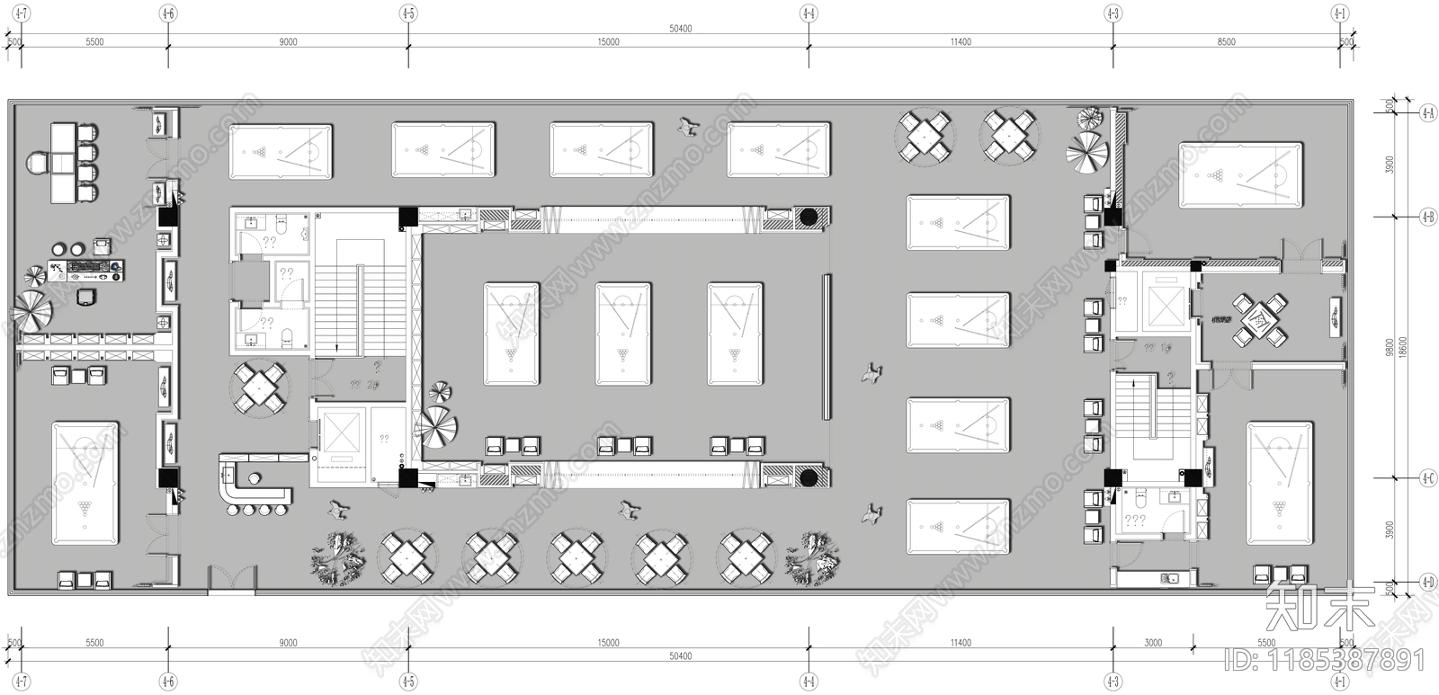 现代台球厅施工图下载【ID:1185387891】