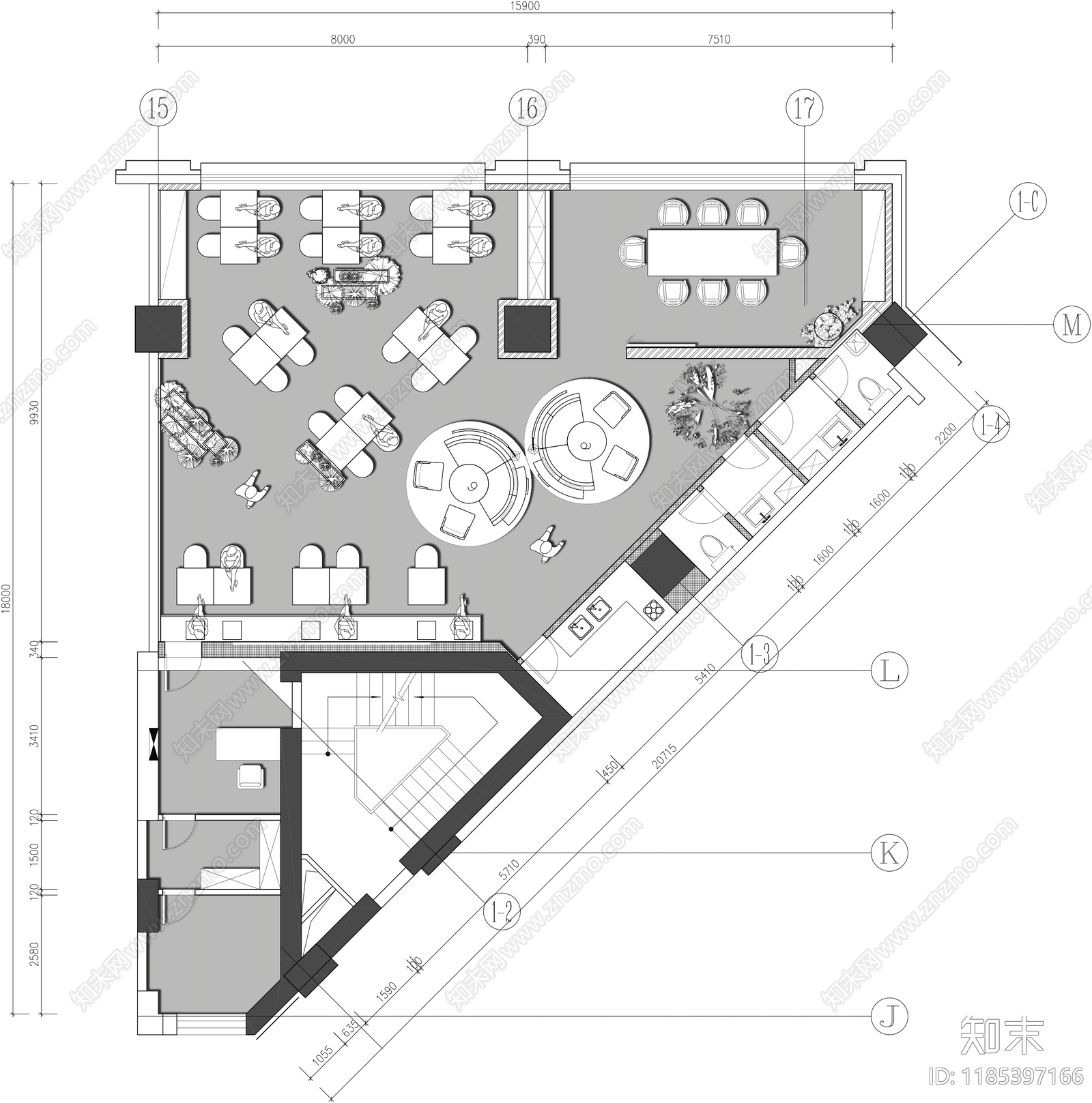 现代奶茶店施工图下载【ID:1185397166】