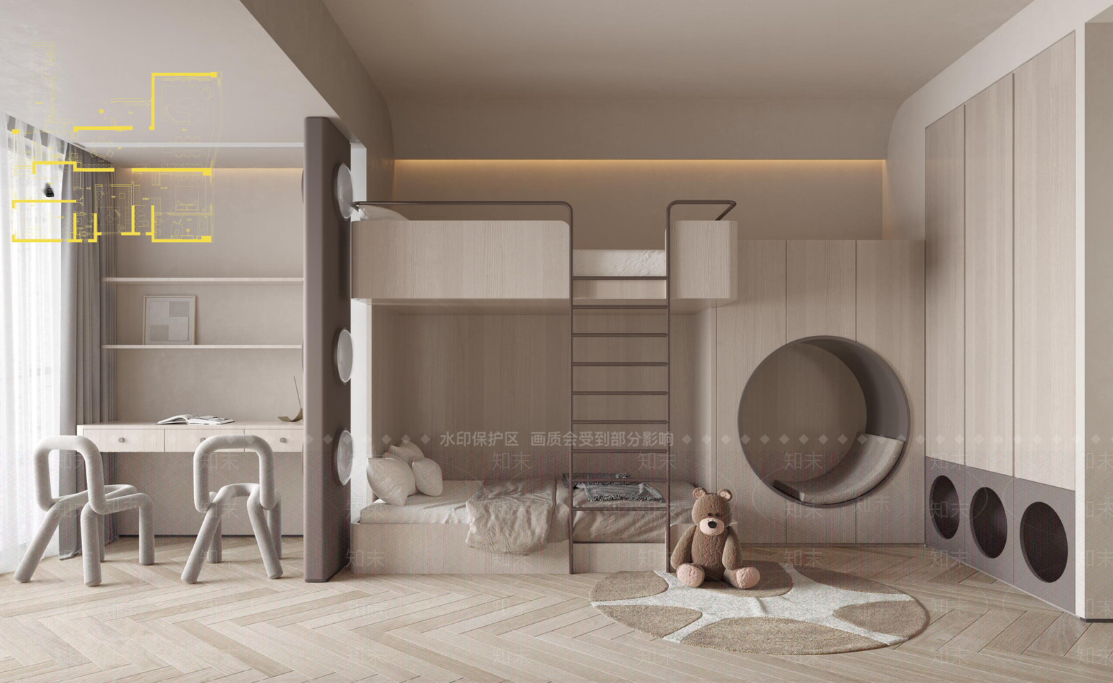 现代简约通用儿童房SU模型下载【ID:1185401492】