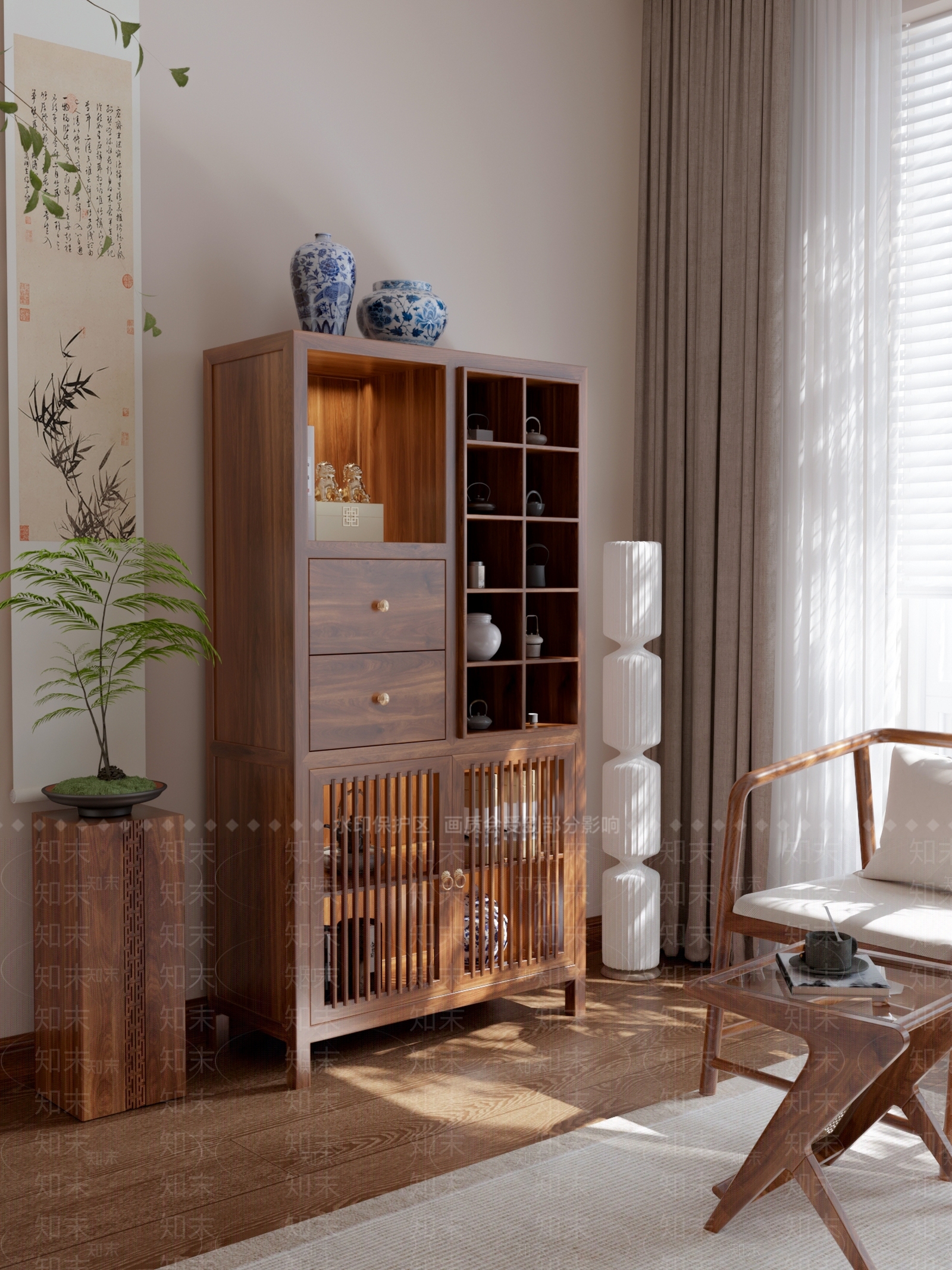 新中式储物柜SU模型下载【ID:1185405275】