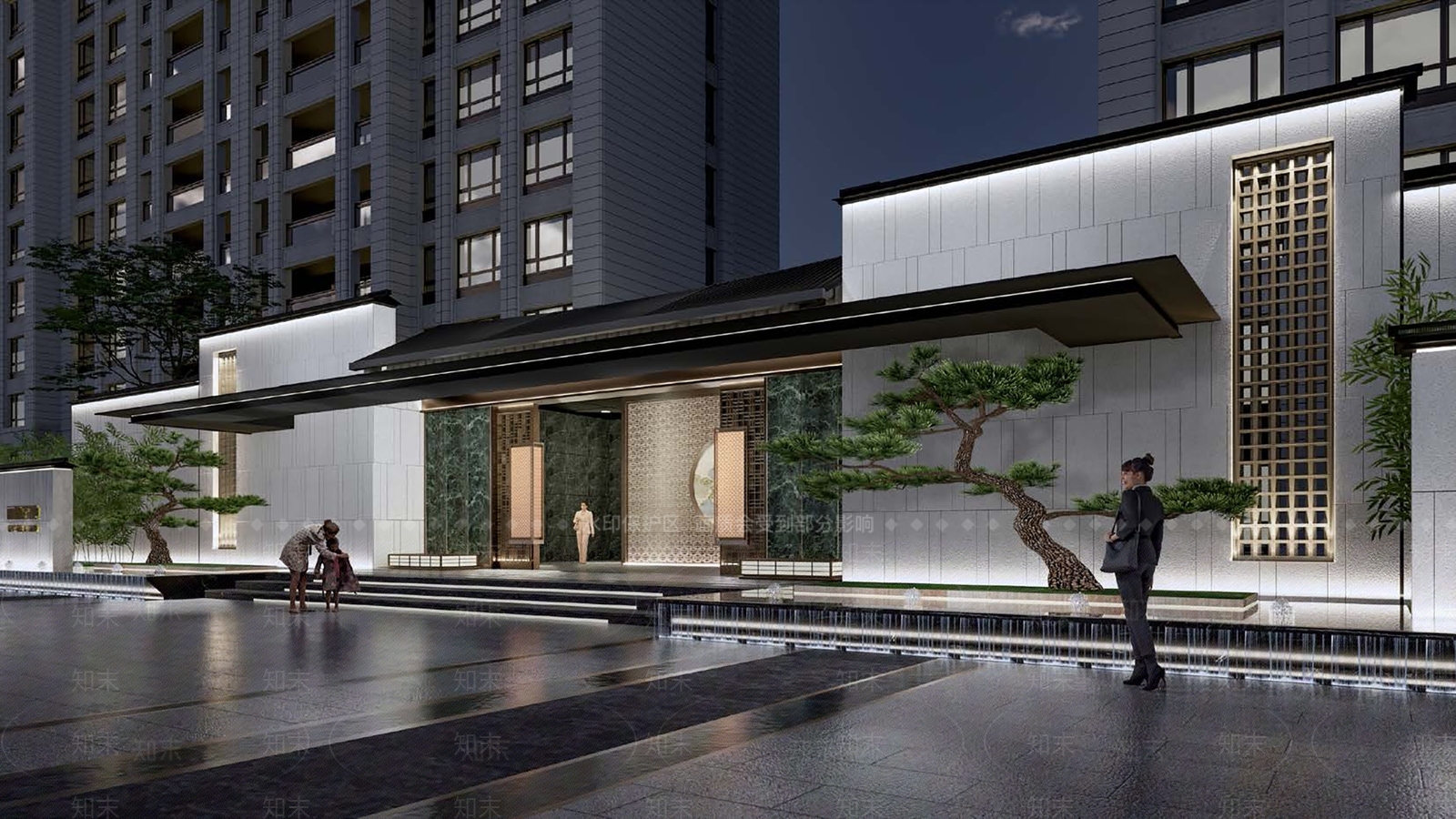 新中式中古小区景观SU模型下载【ID:1185419450】