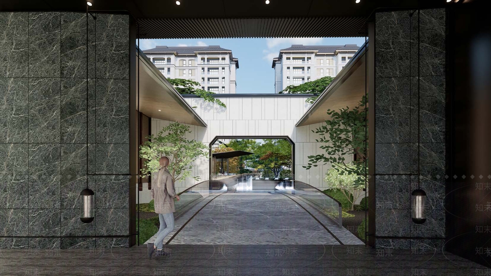 新中式中古小区景观SU模型下载【ID:1185419450】