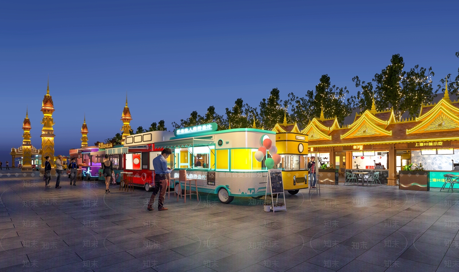 现代新中式商业街3D模型下载【ID:1185420250】