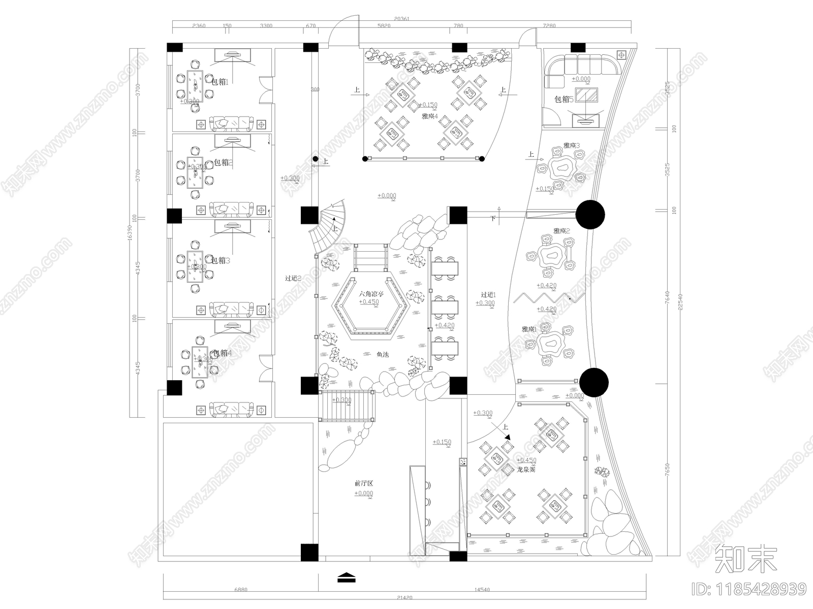 55套茶楼茶馆茶室CAD施工图平面图cad施工图下载【ID:1185428939】