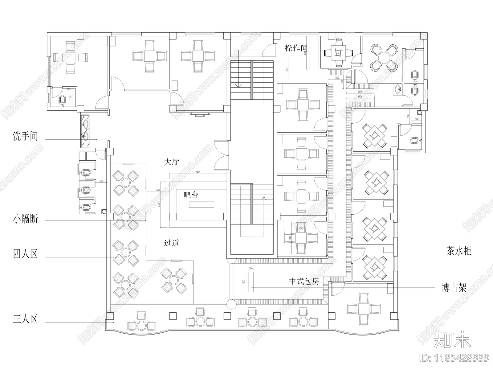 55套茶楼茶馆茶室CAD施工图平面图cad施工图下载【ID:1185428939】