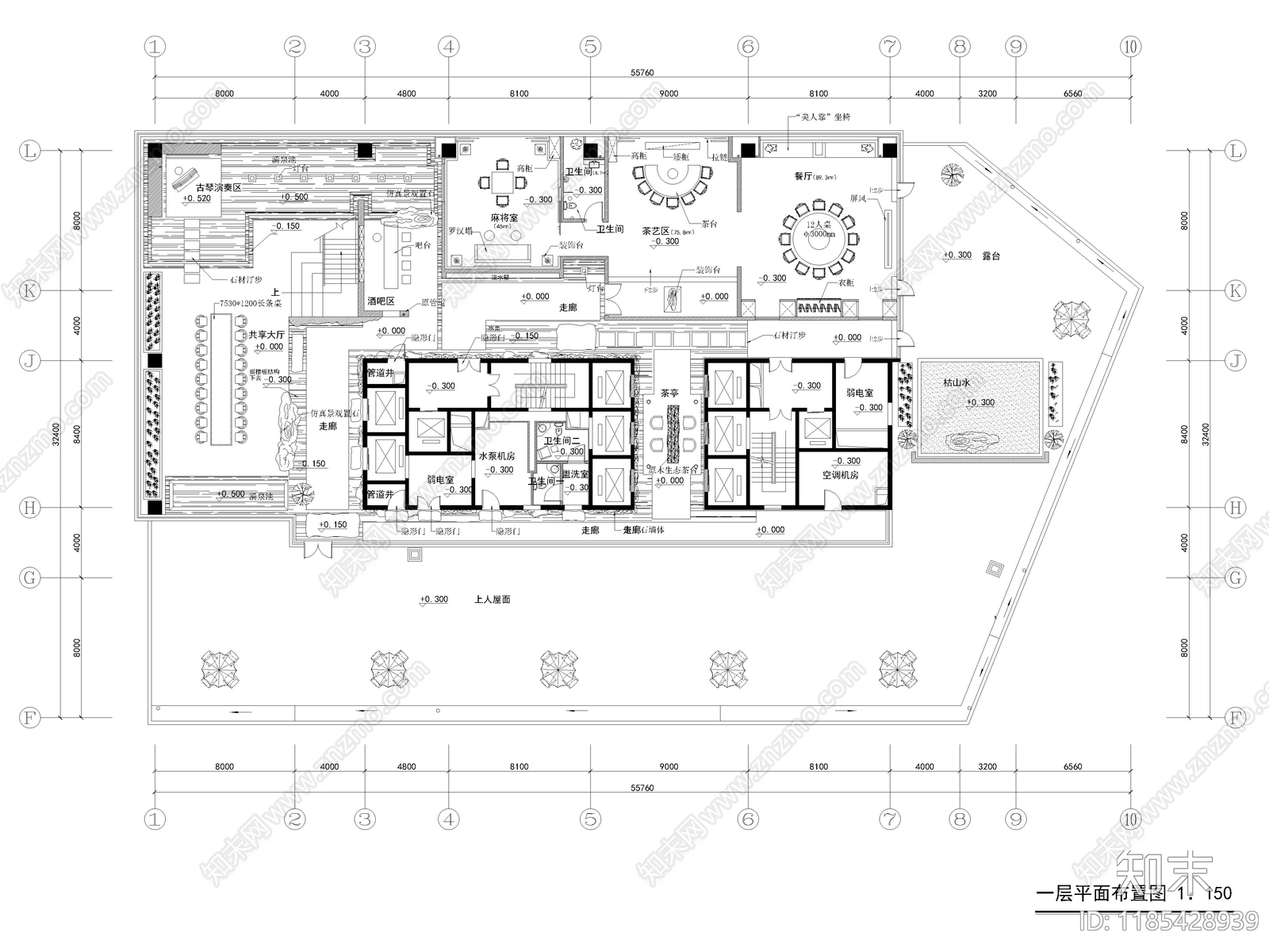 55套茶楼茶馆茶室CAD施工图平面图cad施工图下载【ID:1185428939】