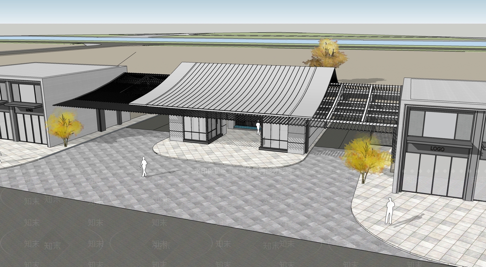 新中式现代小区建筑SU模型下载【ID:1185431959】