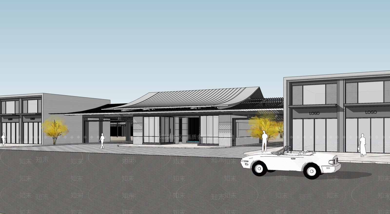新中式现代小区建筑SU模型下载【ID:1185431959】