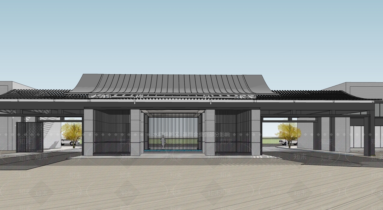 新中式现代小区建筑SU模型下载【ID:1185431959】