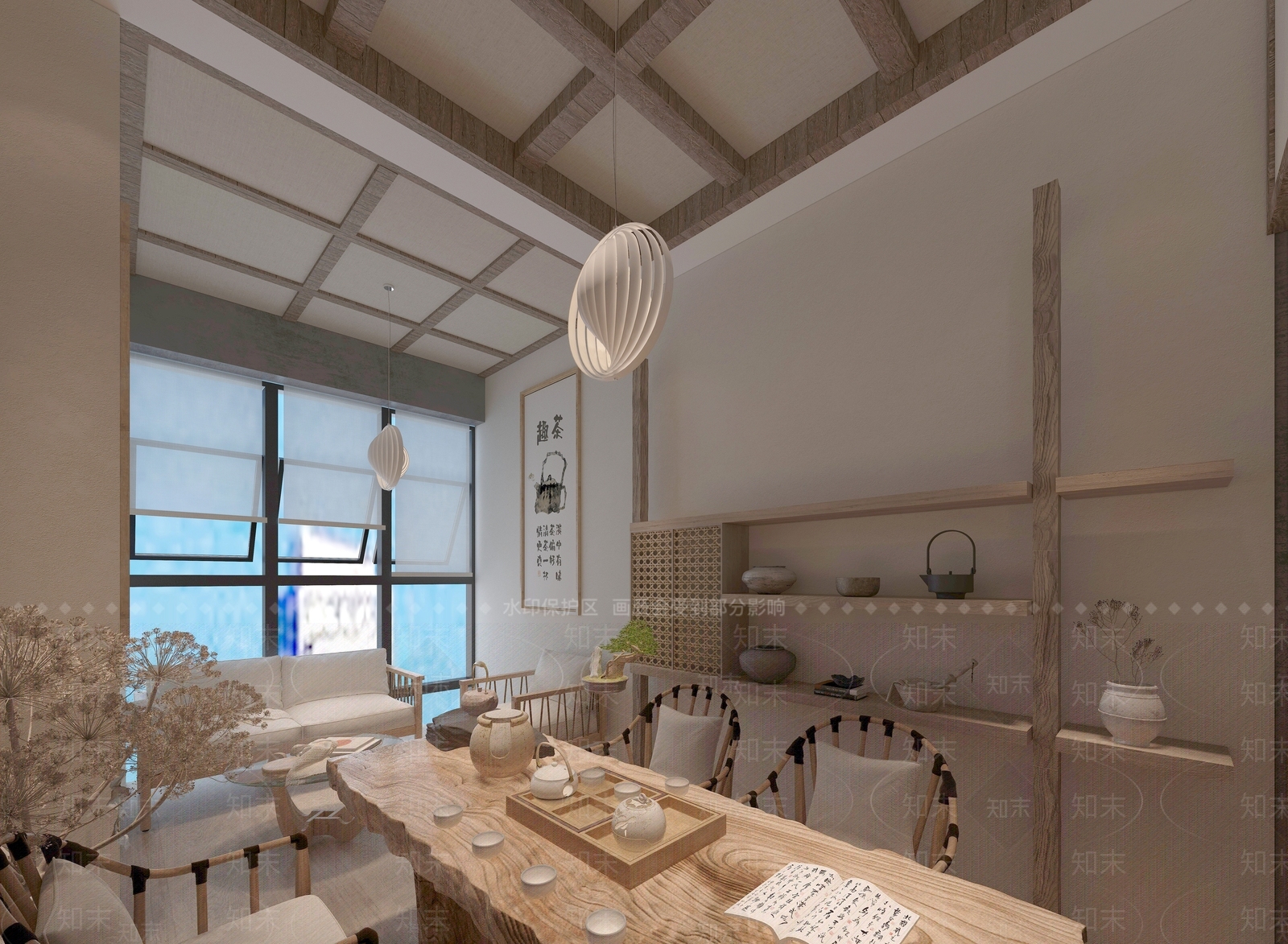 现代原木茶餐厅3D模型下载【ID:1185433912】