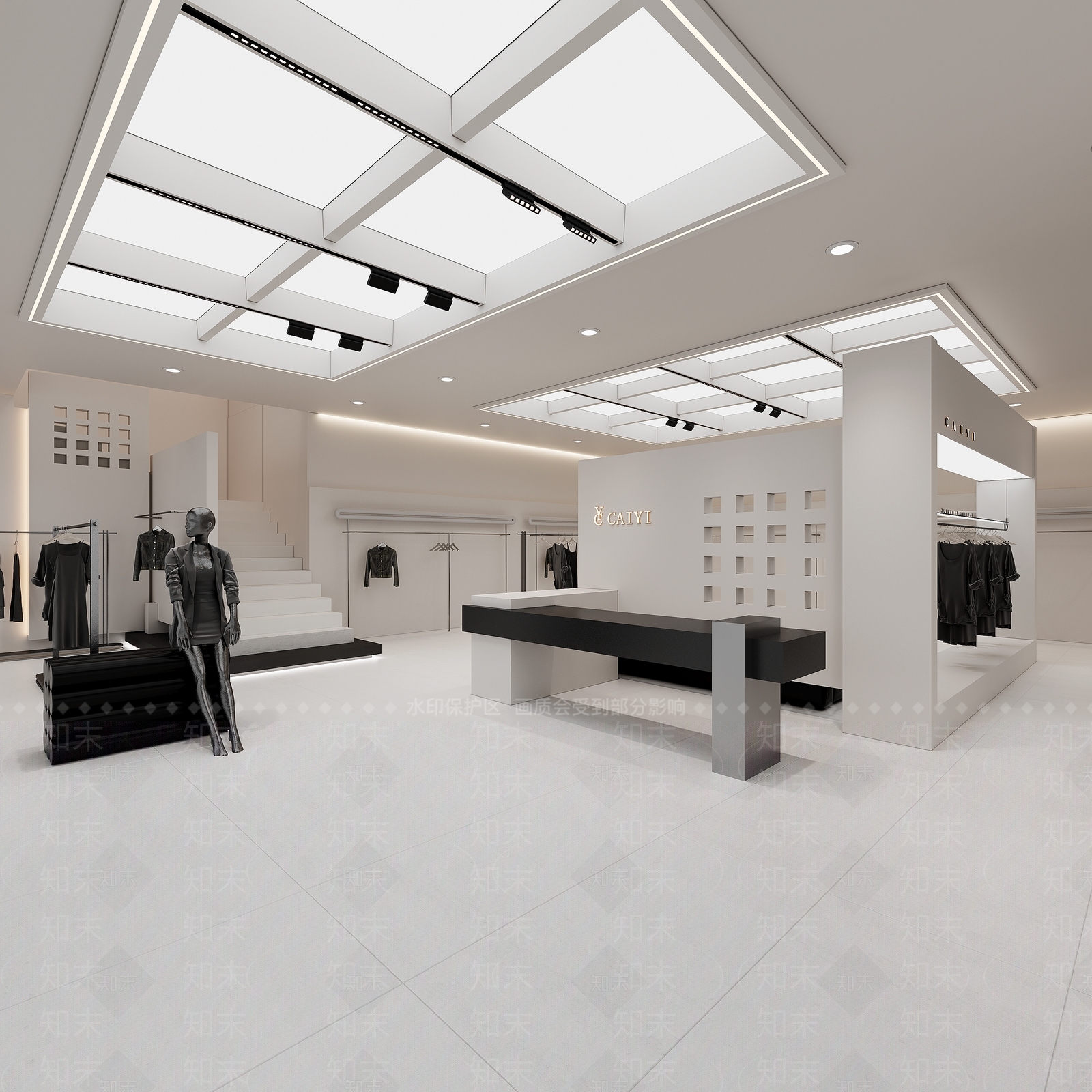 现代极简服装店3D模型下载【ID:1185435003】