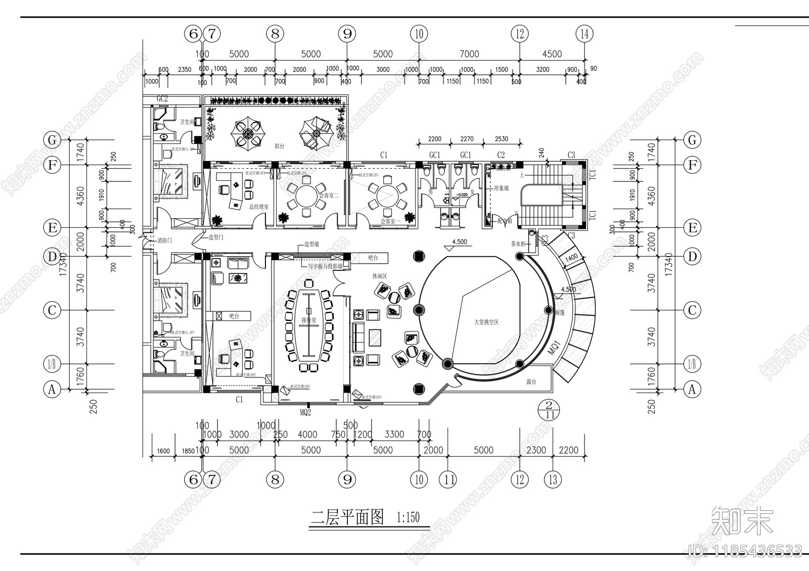 现代整体办公空间cad施工图下载【ID:1185436533】