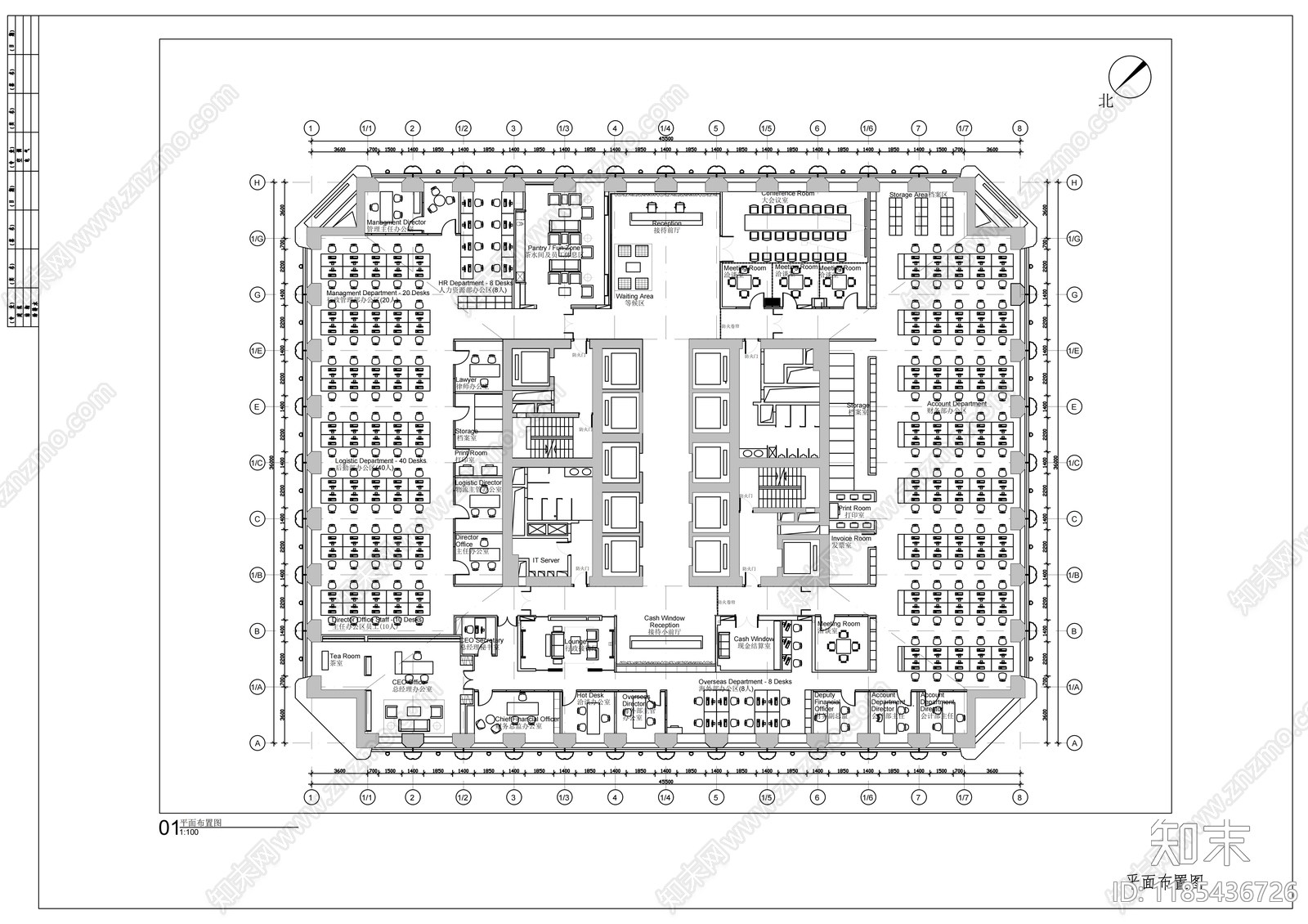 现代整体办公空间cad施工图下载【ID:1185436726】