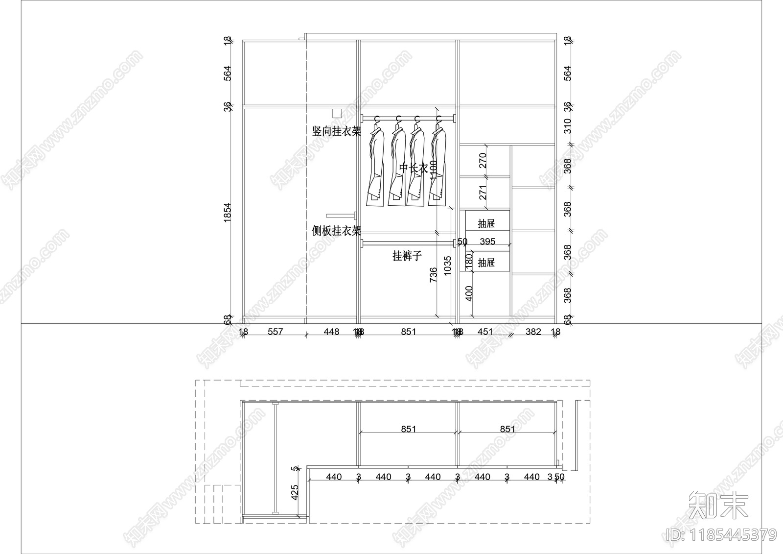 现代柜子cad施工图下载【ID:1185445379】
