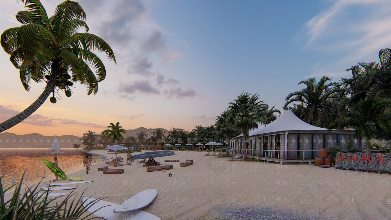 现代滨水景观SU模型下载【ID:1185445961】