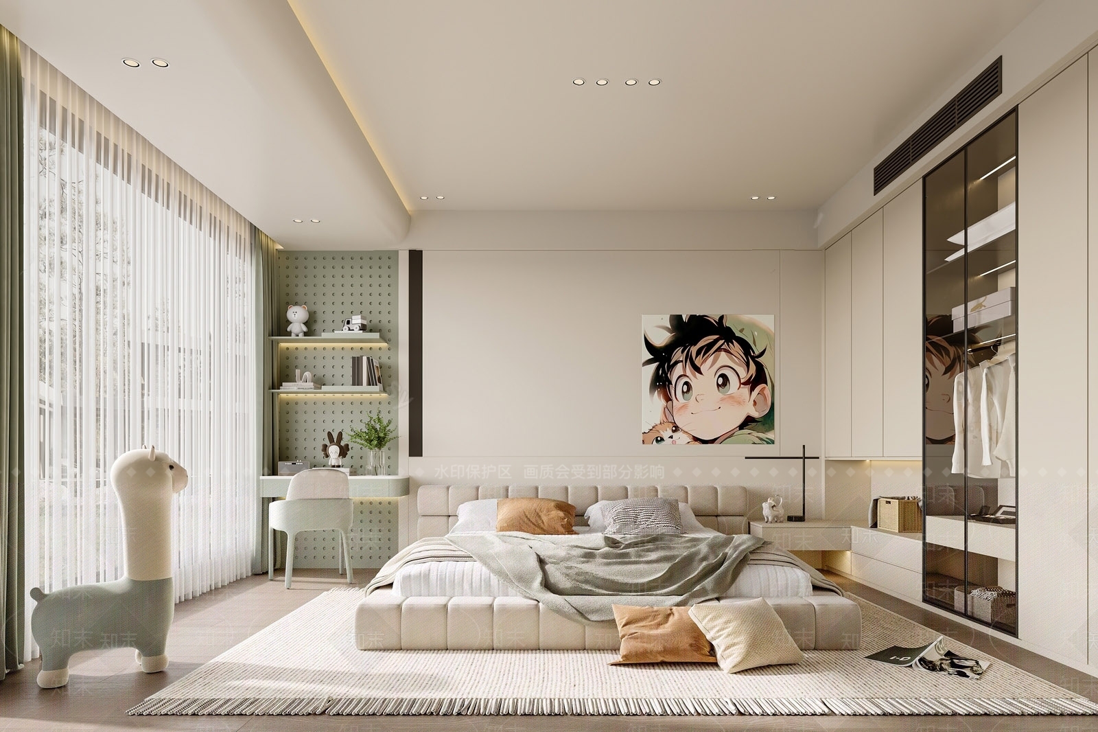 现代奶油风儿童房3D模型下载【ID:1185460499】
