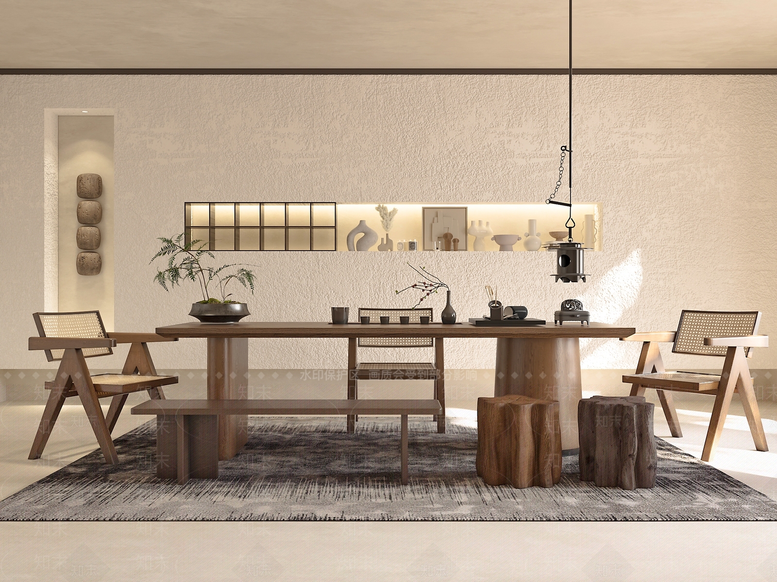 侘寂茶桌椅SU模型下载【ID:1185460652】