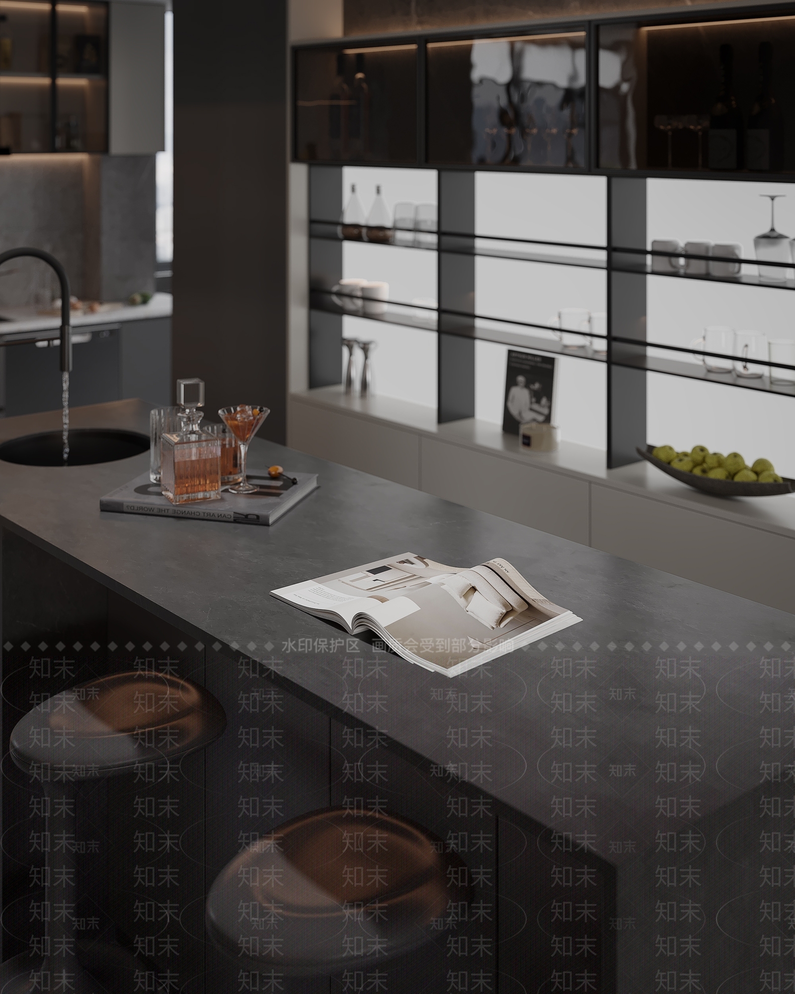 现代黑暗系轻奢吧台3D模型下载【ID:1185460826】