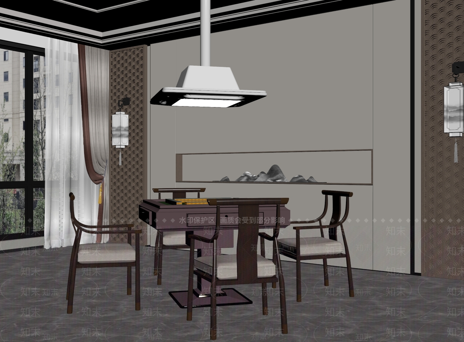 新中式棋牌室SU模型下载【ID:1185460783】