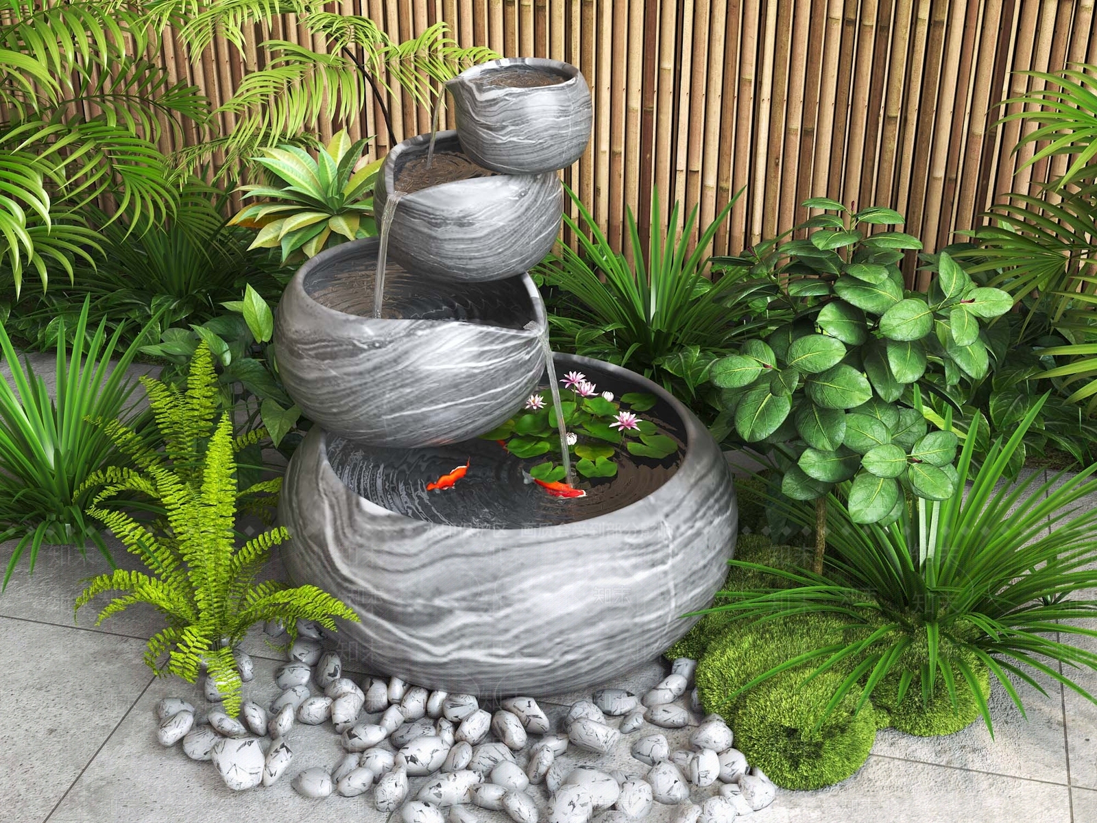 现代新中式假山水景3D模型下载【ID:1185473640】