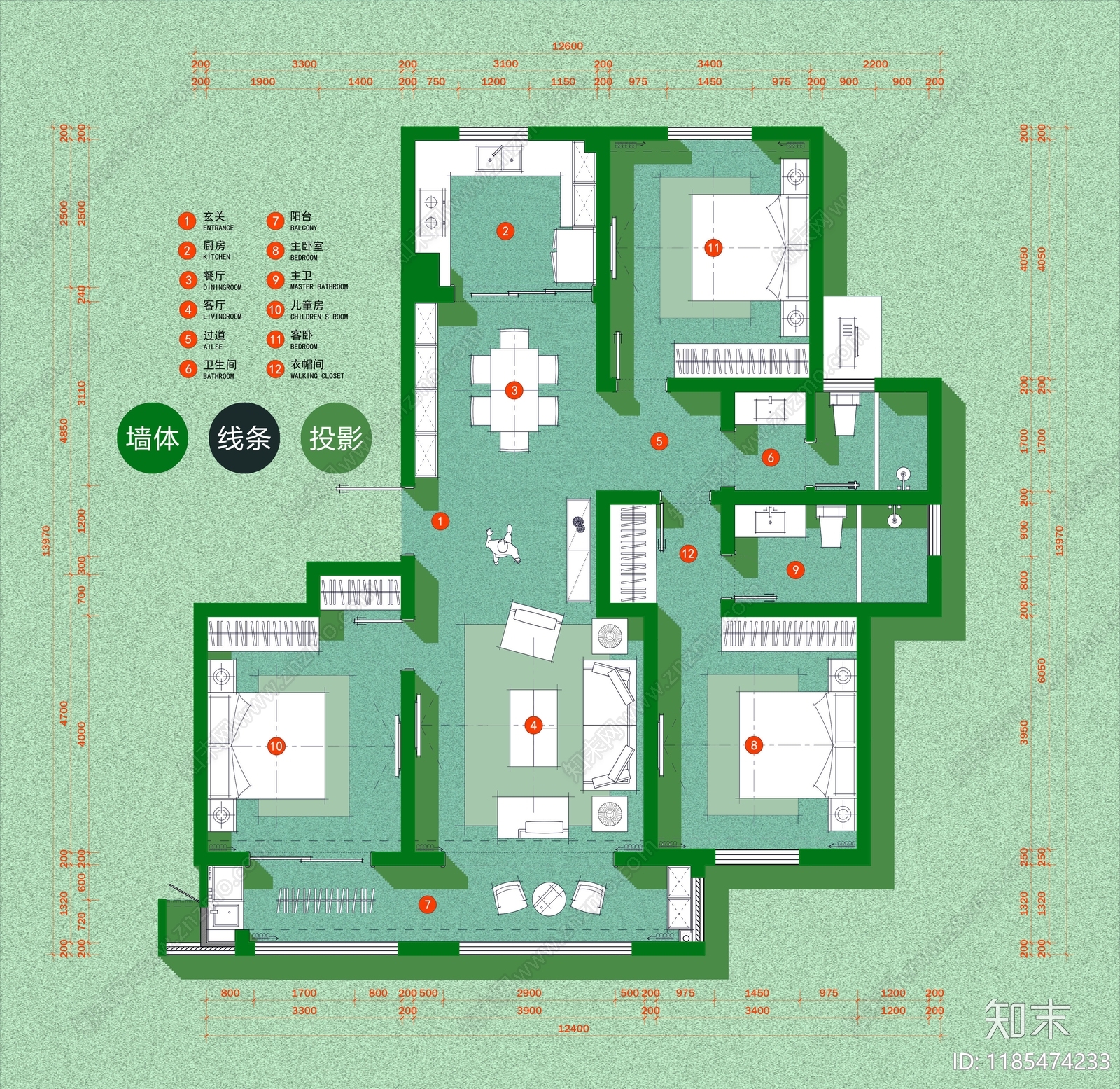 现代室内彩平图下载【ID:1185474233】