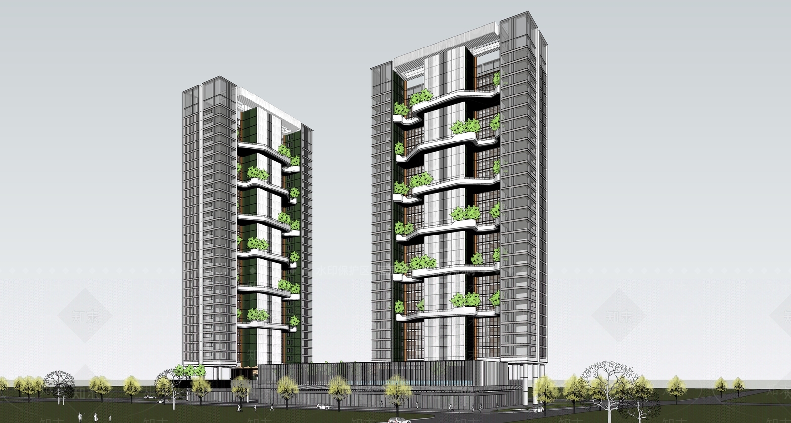 现代简约酒店建筑SU模型下载【ID:1185475291】