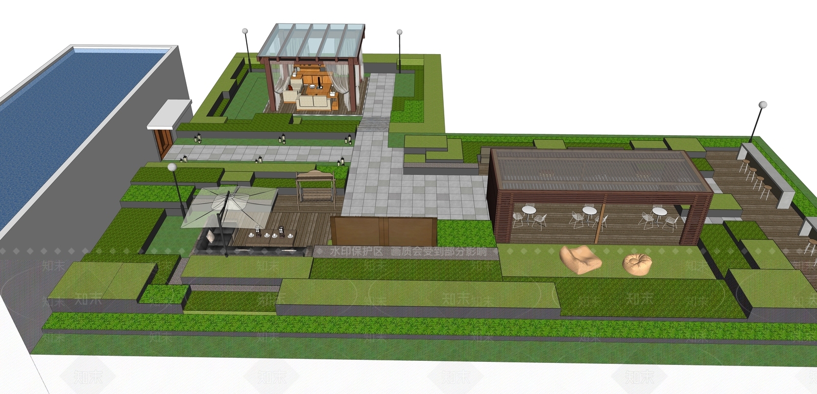 现代屋顶花园SU模型下载【ID:1185491742】