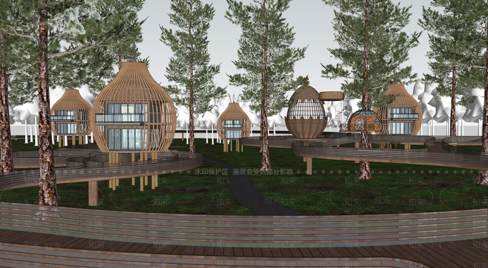 现代新中式民宿餐厅SU模型下载【ID:1185493404】