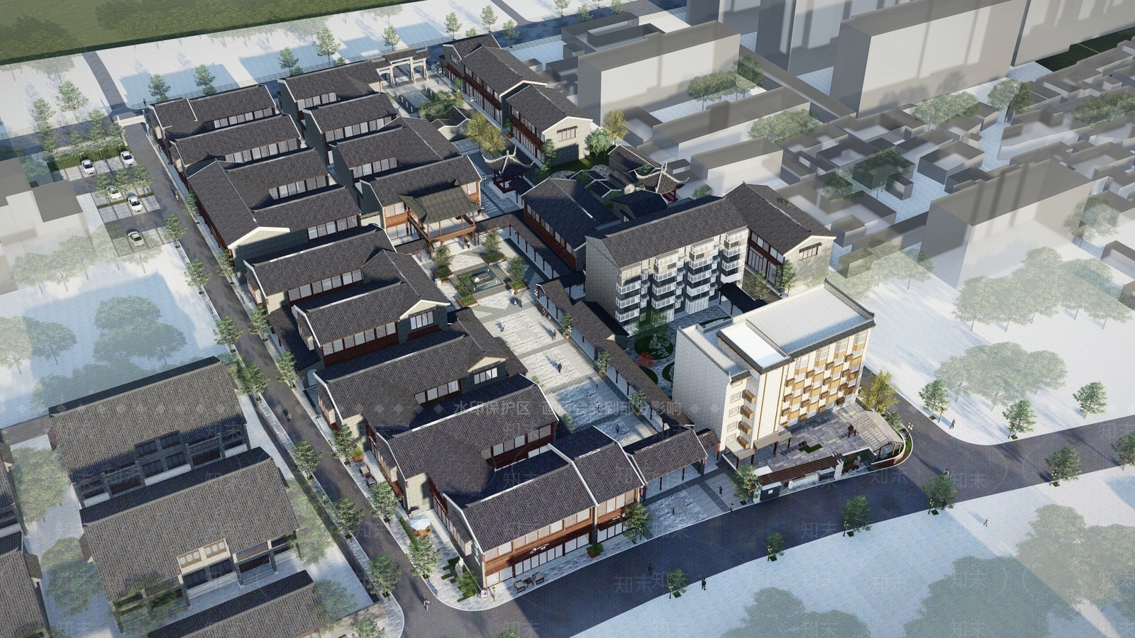 中式新中式商业街SU模型下载【ID:1185494547】