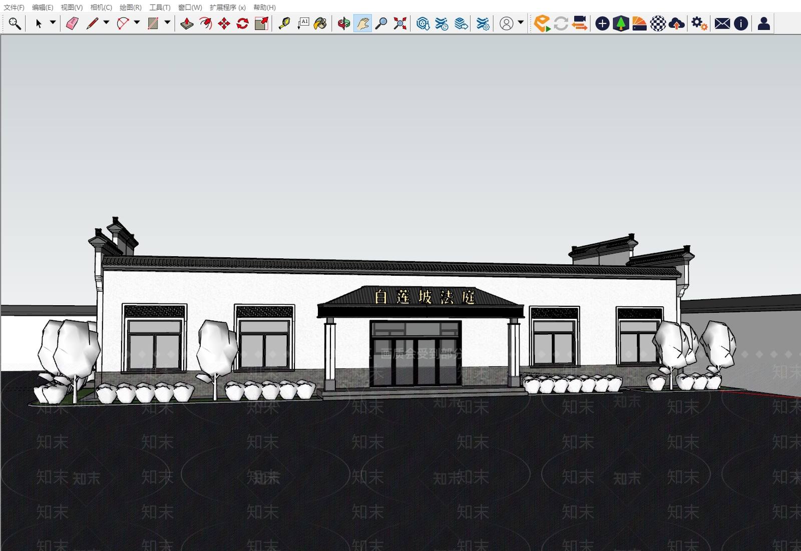 中式办公楼SU模型下载【ID:1185496428】