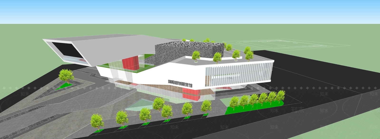 现代展览馆建筑SU模型下载【ID:1185503490】