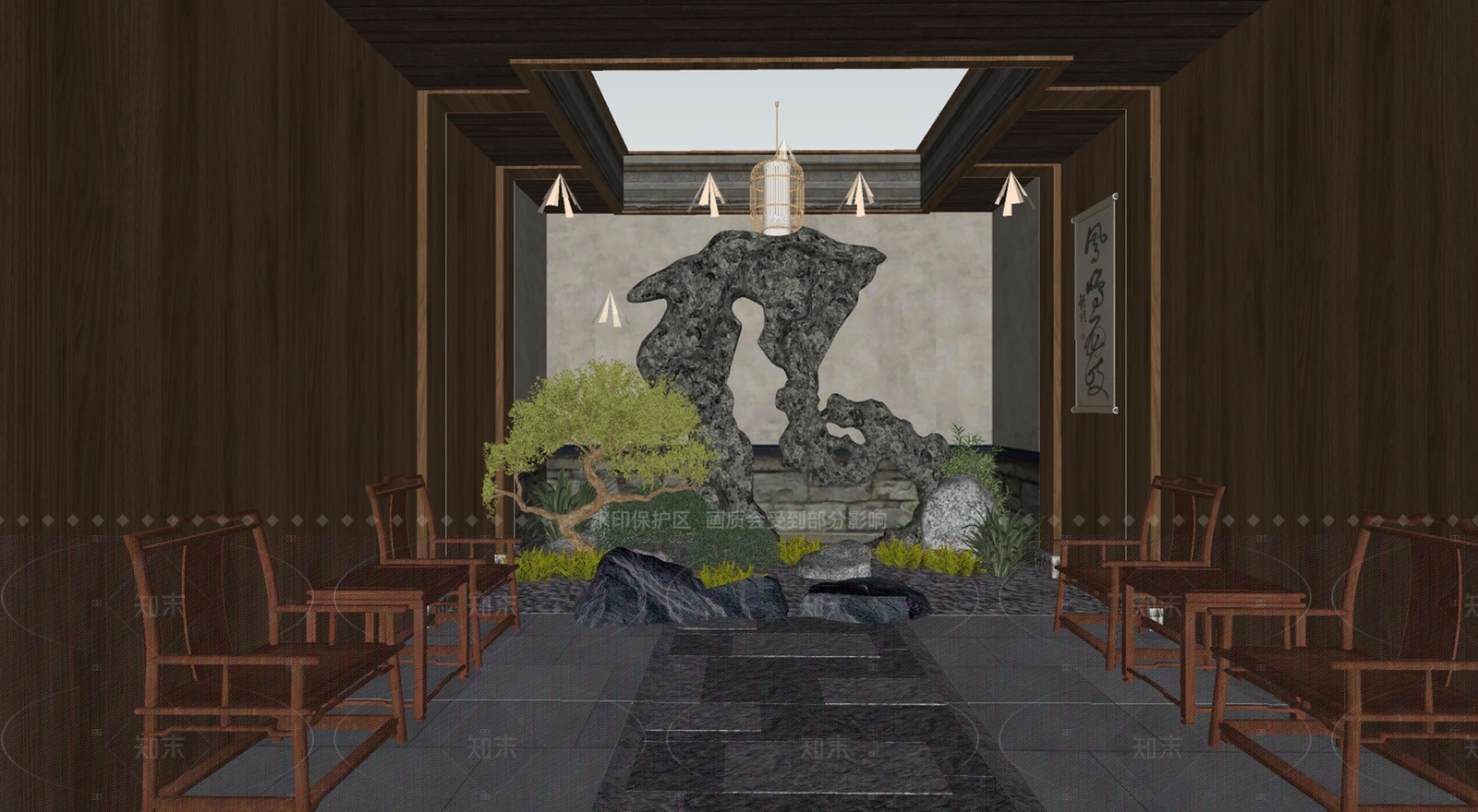 中式庭院小品SU模型下载【ID:1215933202】