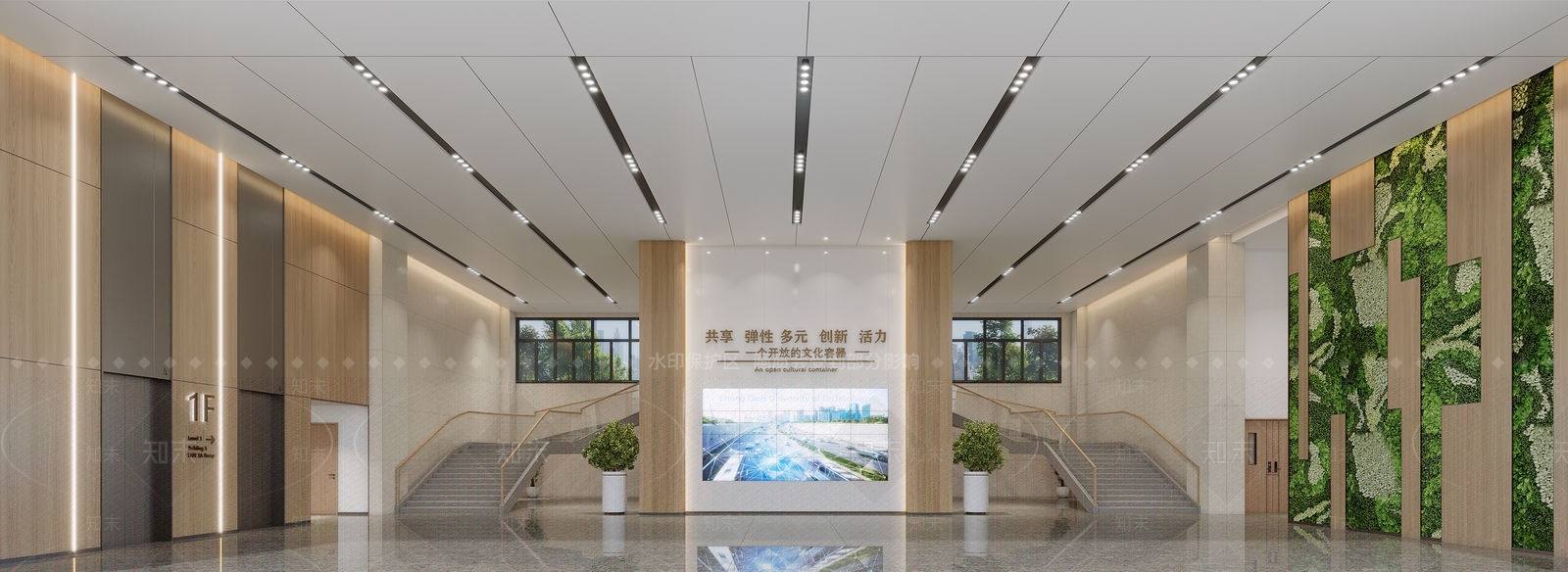 现代极简办公大厅3D模型下载【ID:1185504400】