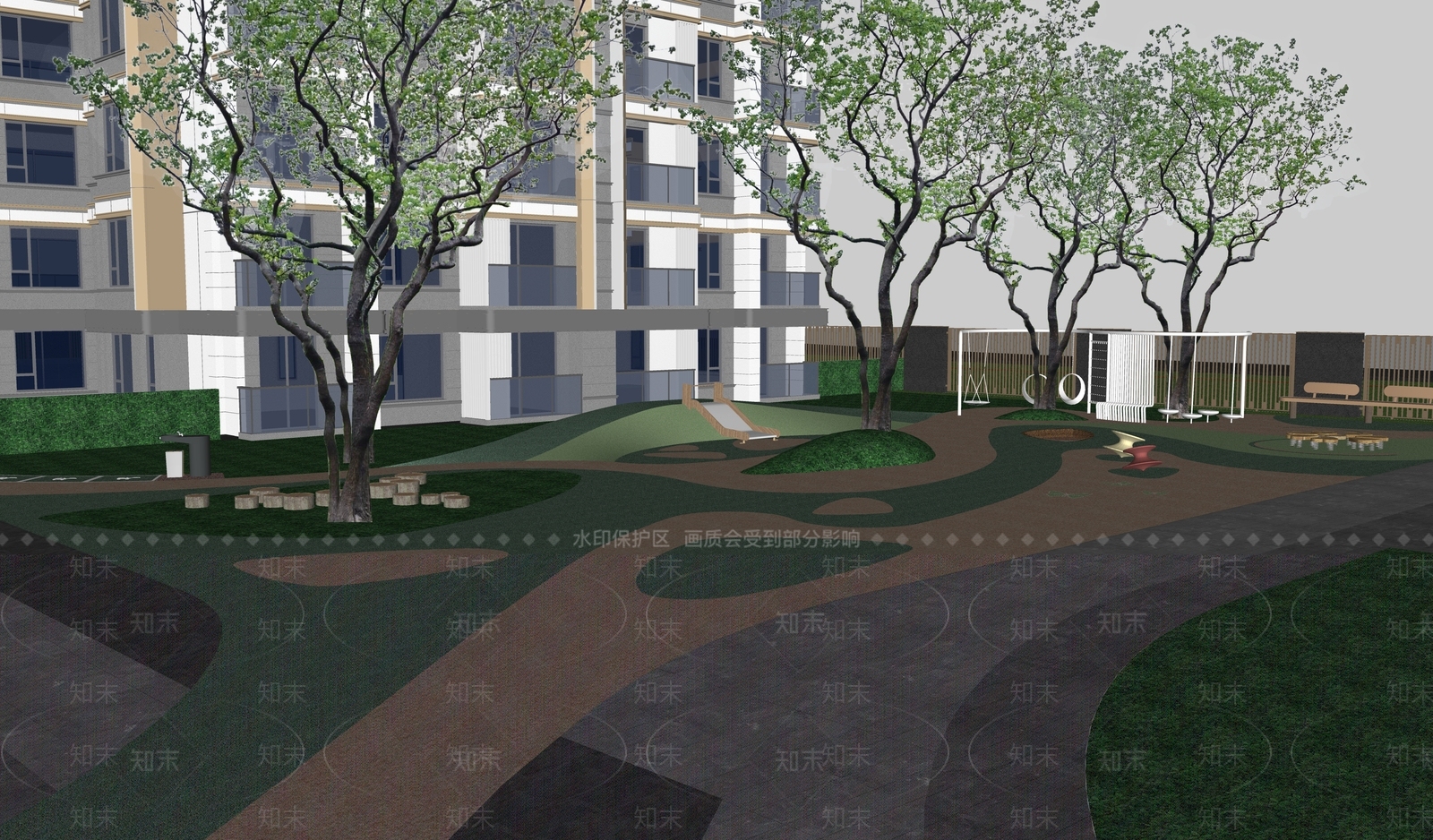 新中式轻奢小区景观SU模型下载【ID:1185512783】