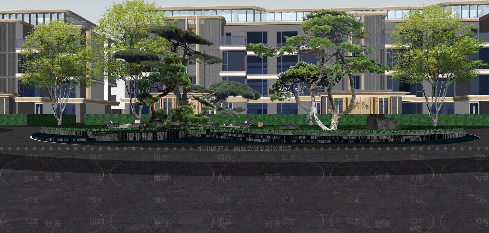 新中式轻奢小区景观SU模型下载【ID:1185512783】