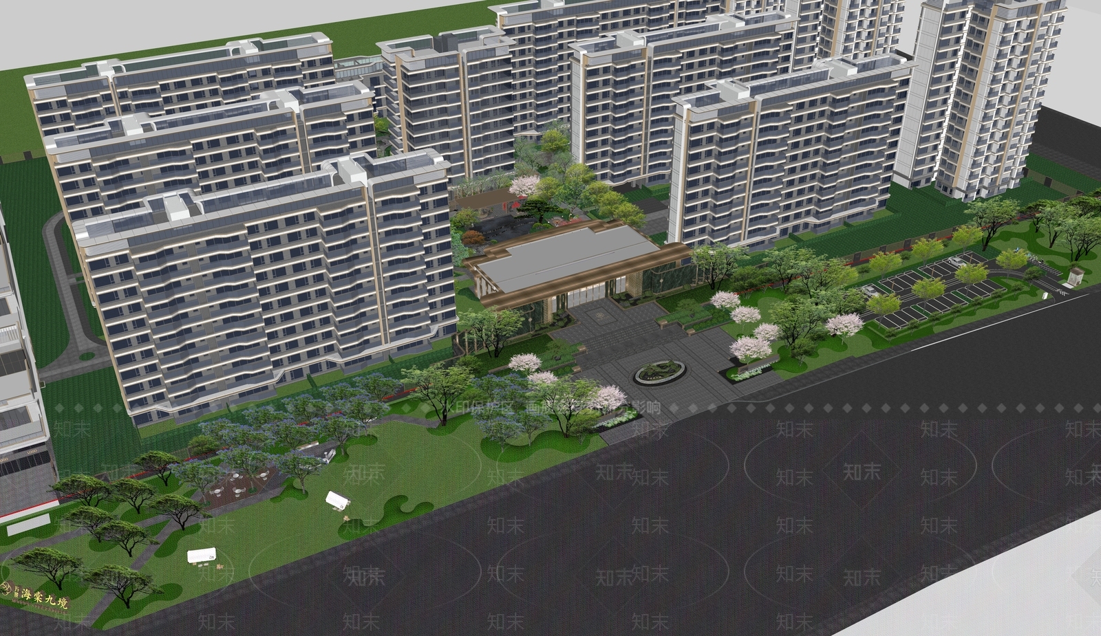 新中式轻奢小区景观SU模型下载【ID:1185512783】