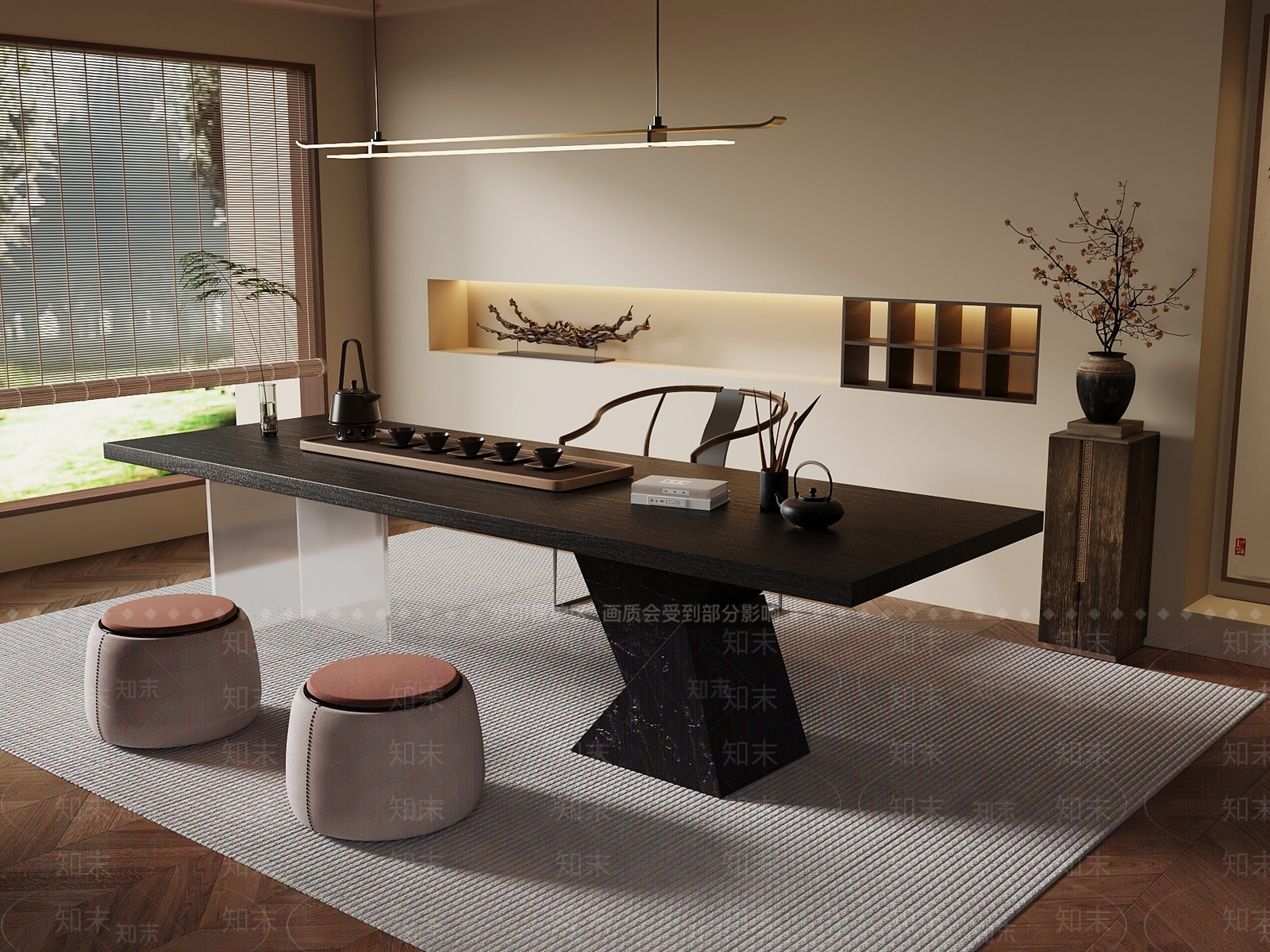 新中式茶室SU模型下载【ID:1185505889】
