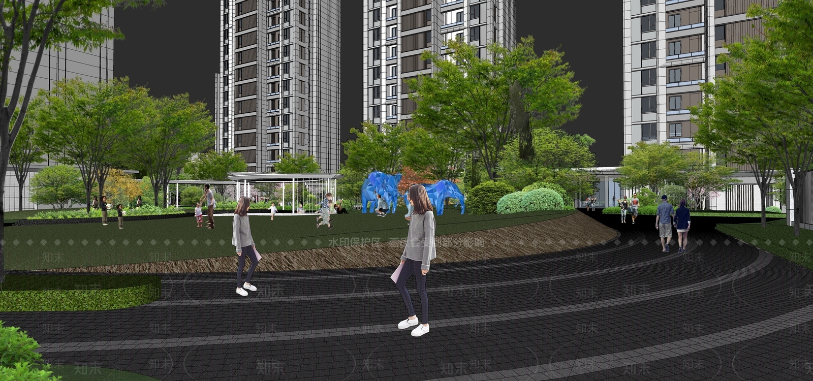 现代小区景观SU模型下载【ID:1185507466】