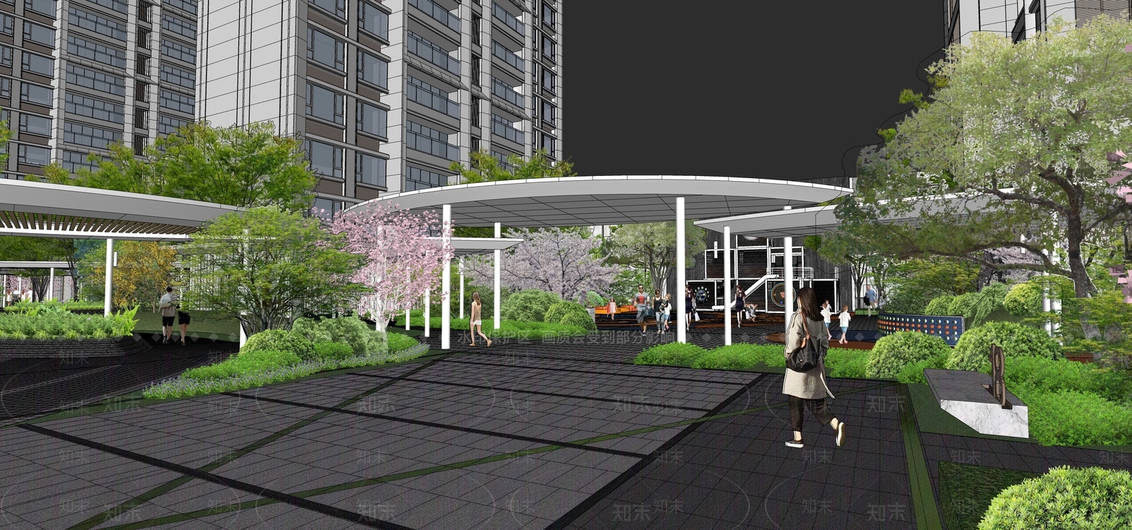现代小区景观SU模型下载【ID:1185507466】