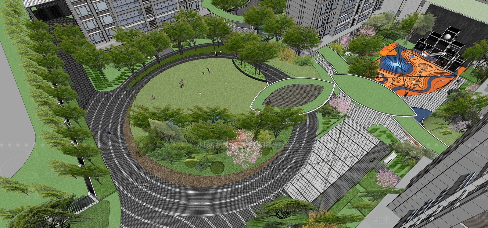 现代小区景观SU模型下载【ID:1185507466】