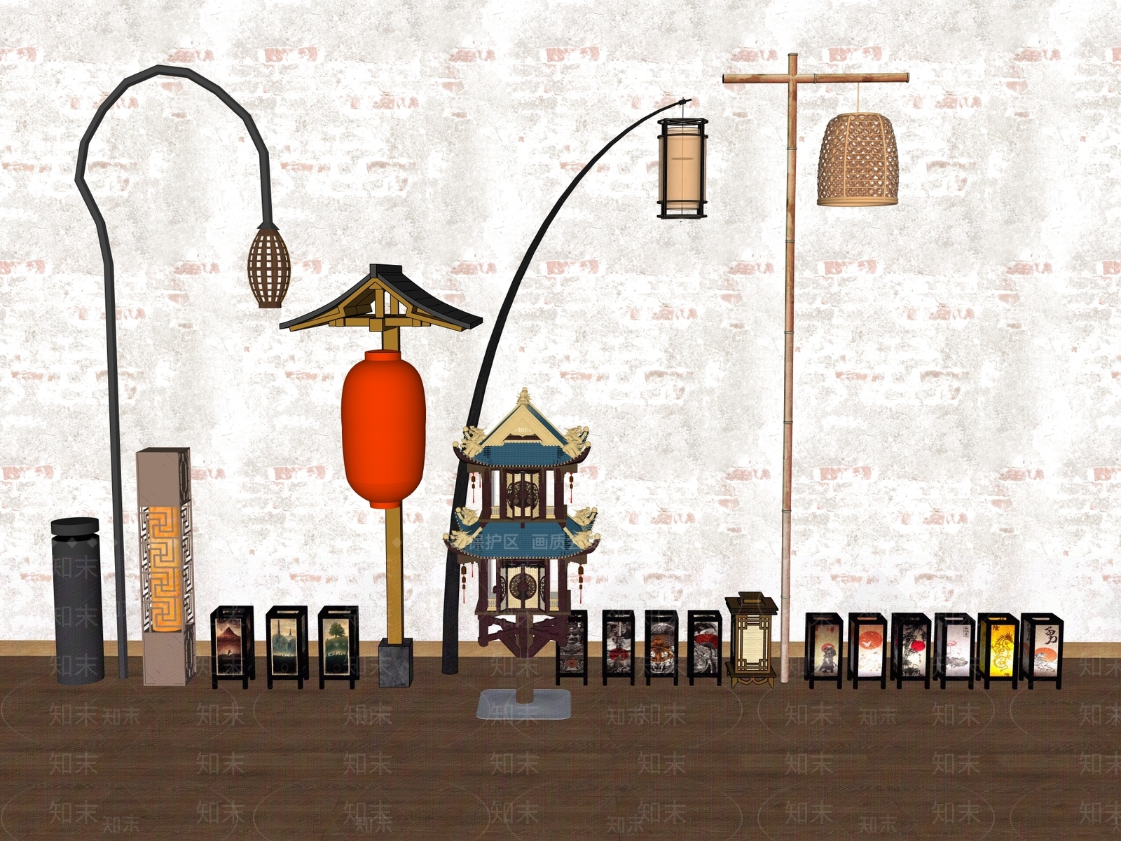 中式日式路灯SU模型下载【ID:1185509625】