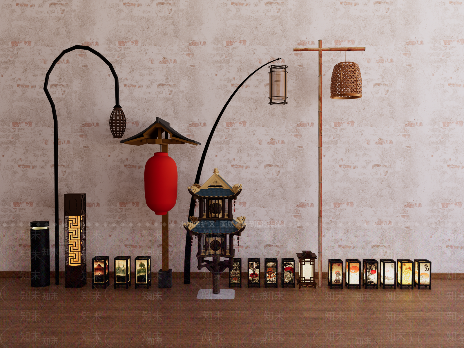 中式日式路灯SU模型下载【ID:1185509625】