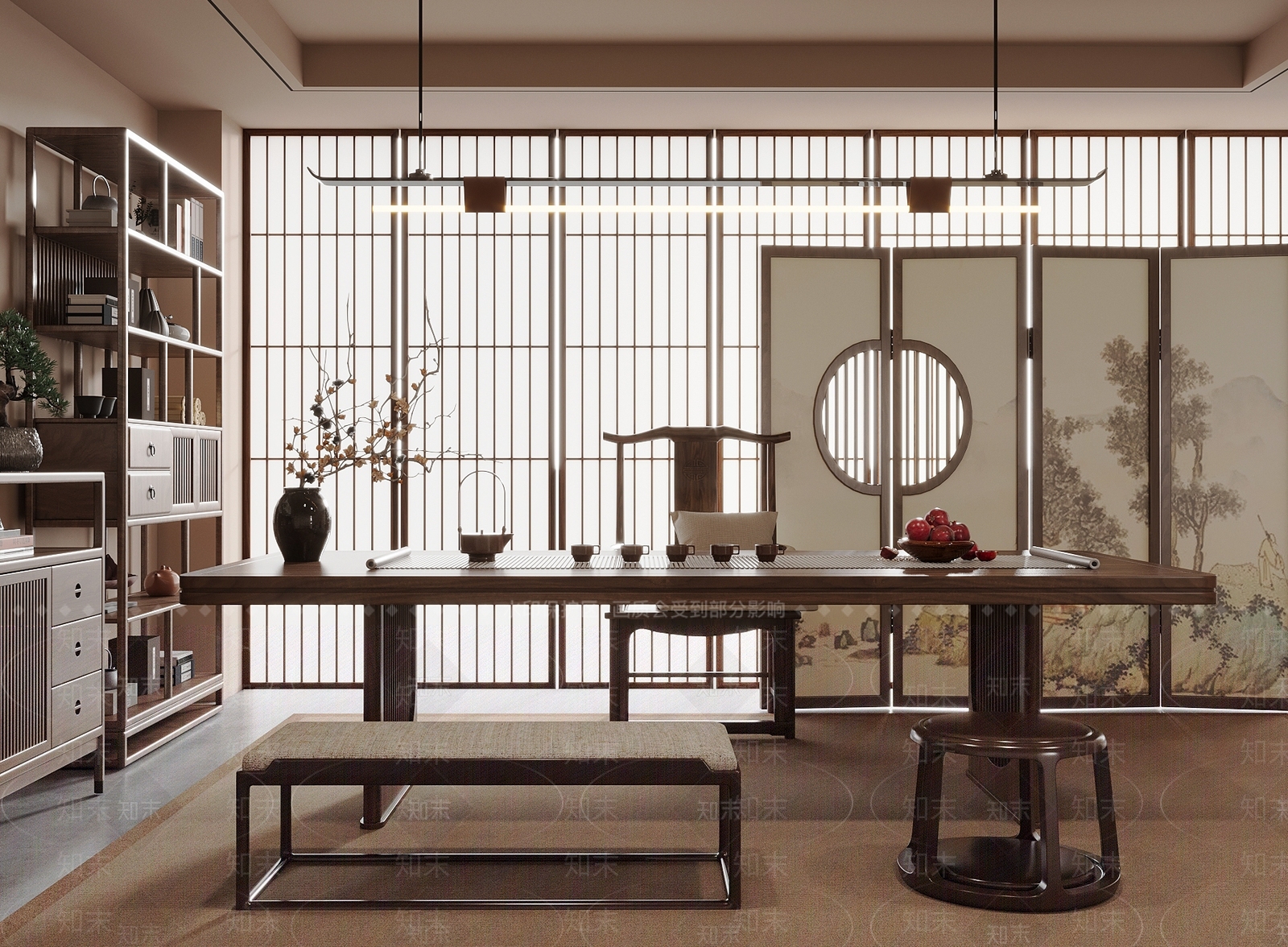 新中式茶室SU模型下载【ID:1185510117】