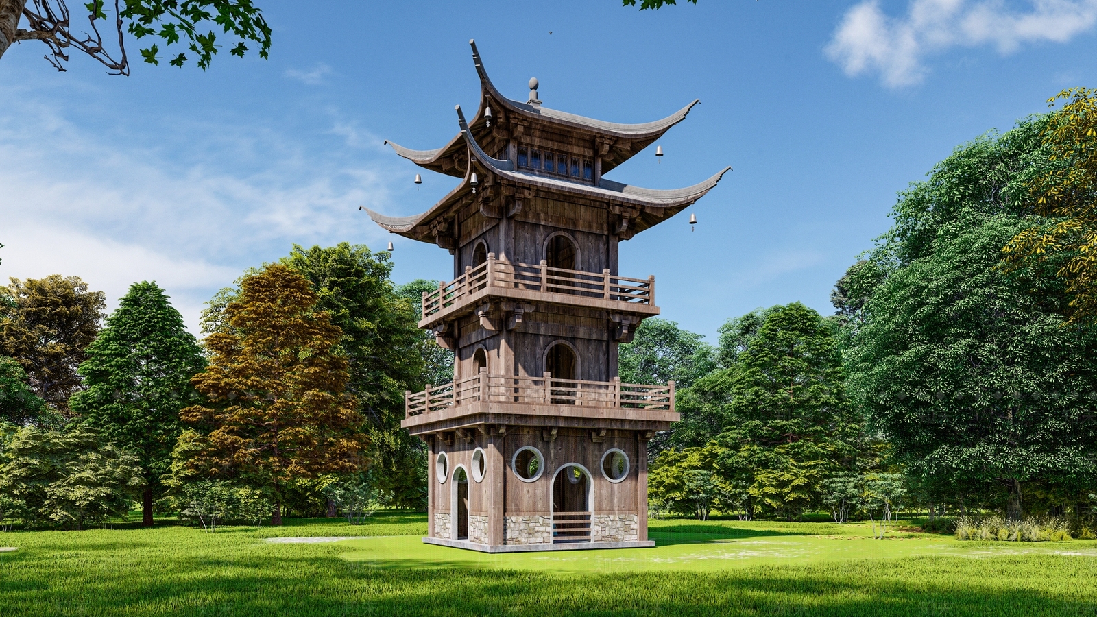 中式古建筑SU模型下载【ID:1185517587】